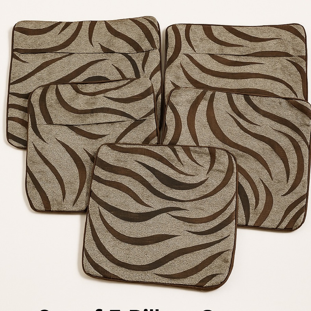 Set of 5 Decorative Pillow Covers – Brown & Gold Pattern – Preowned